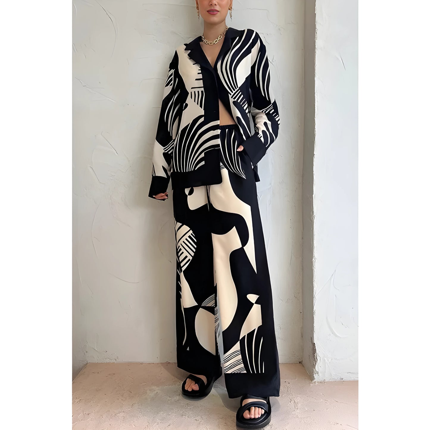 Damen Print Hose Zweiteiler Langarm