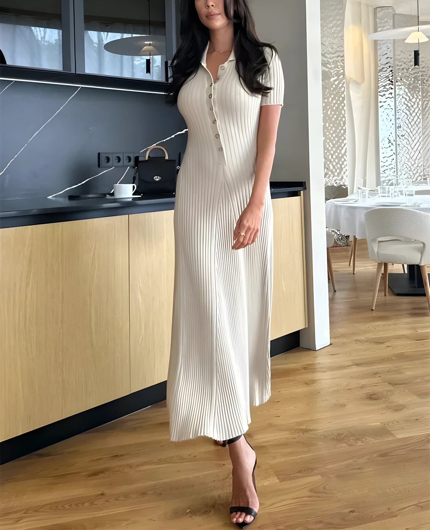 Kurzärmliges Maxikleid aus Strick für Damen