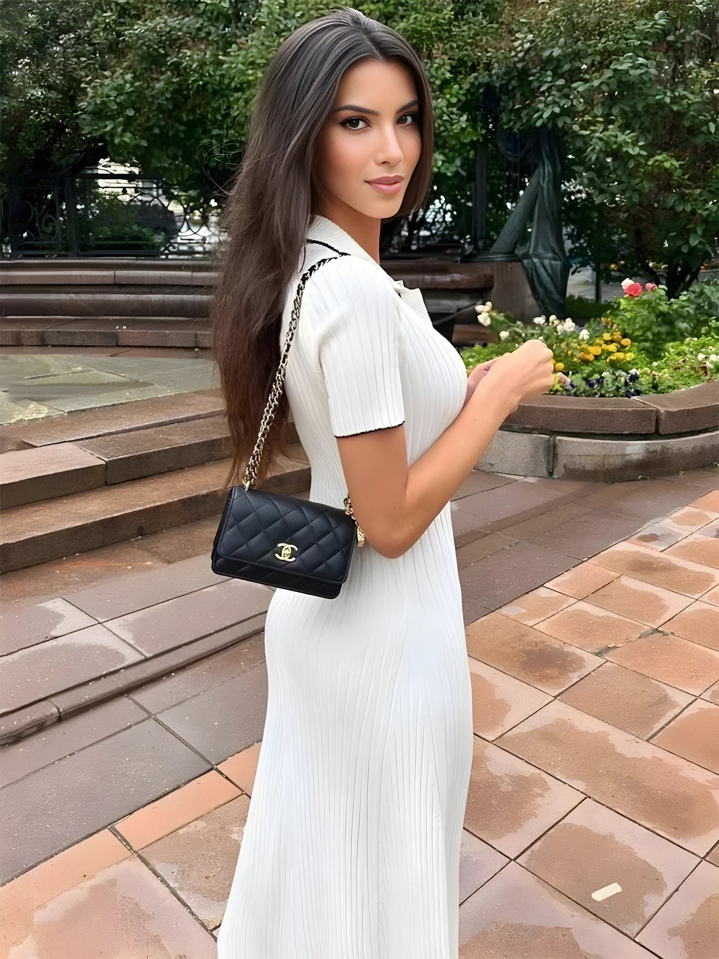 Kurzärmliges Maxikleid aus Strick für Damen