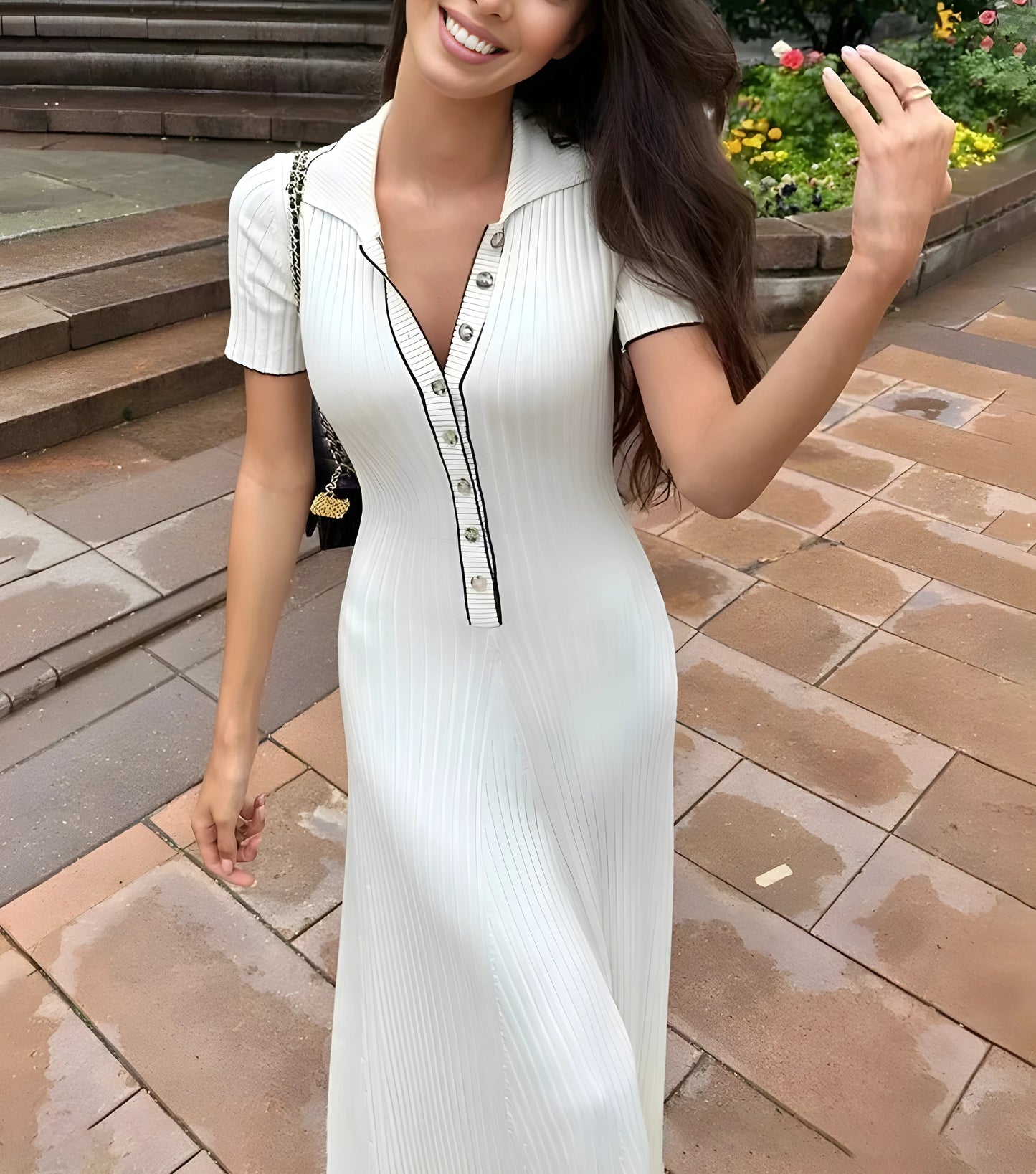 Kurzärmliges Maxikleid aus Strick für Damen