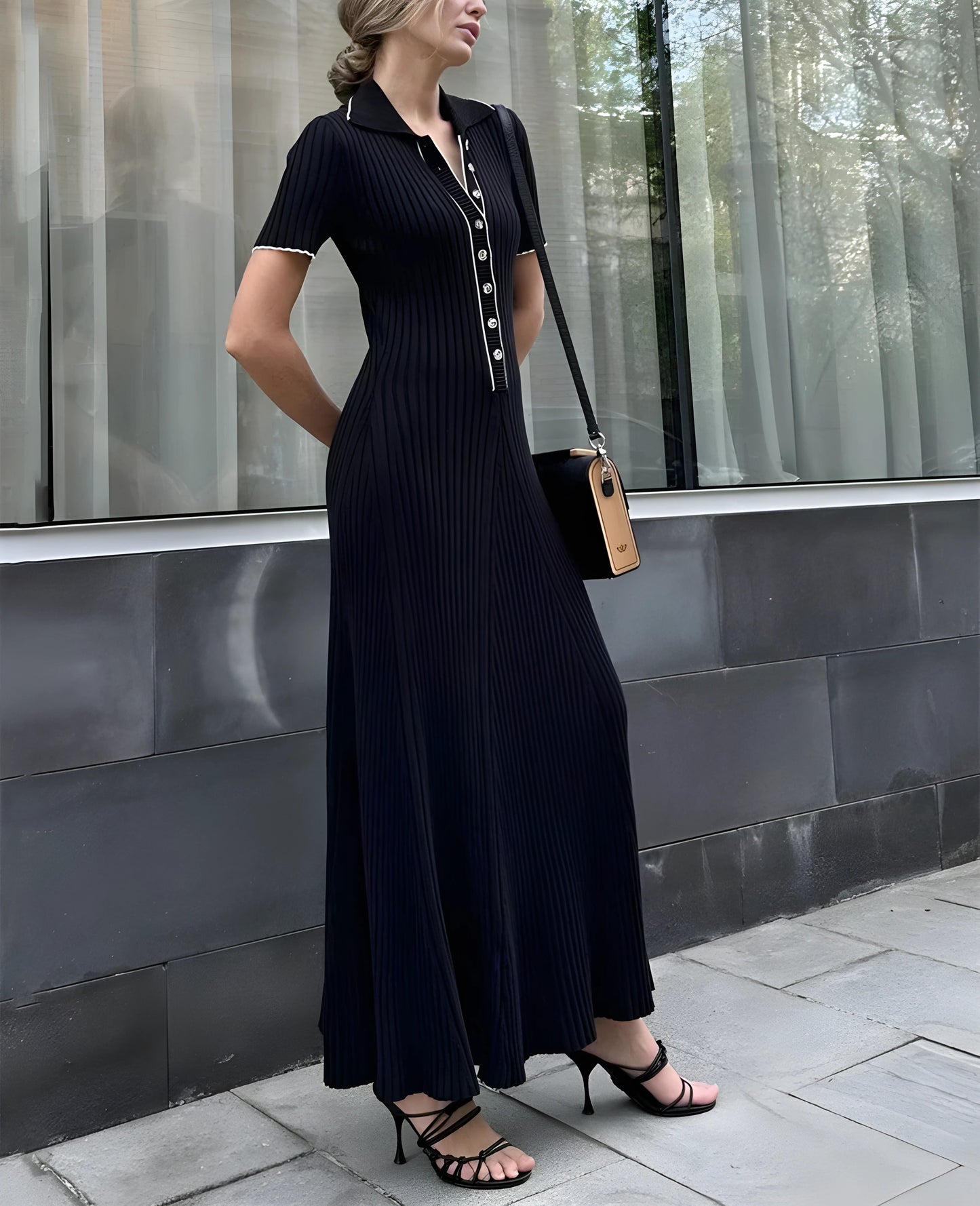 Kurzärmliges Maxikleid aus Strick für Damen