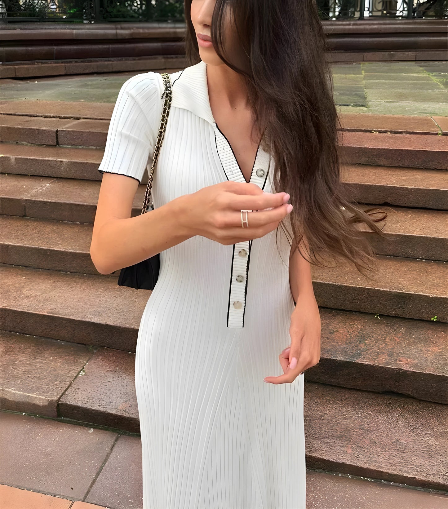 Kurzärmliges Maxikleid aus Strick für Damen