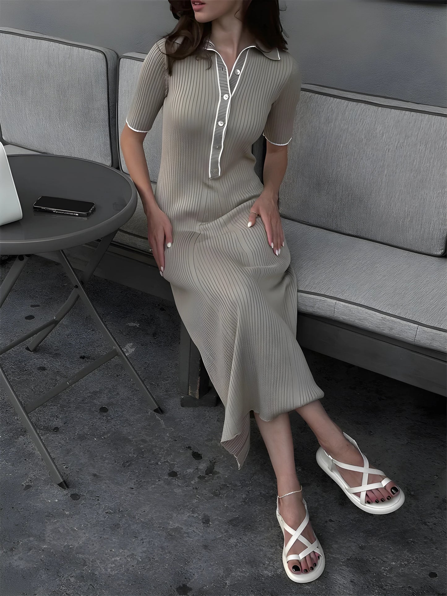 Kurzärmliges Maxikleid aus Strick für Damen
