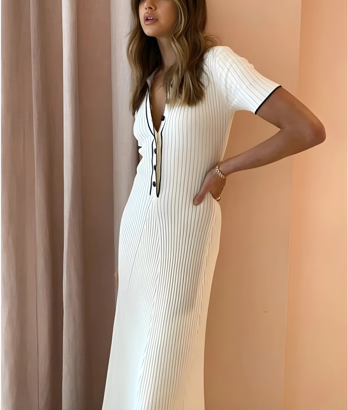 Kurzärmliges Maxikleid aus Strick für Damen