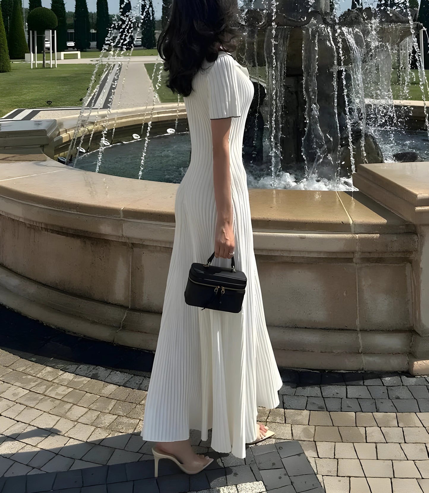 Kurzärmliges Maxikleid aus Strick für Damen