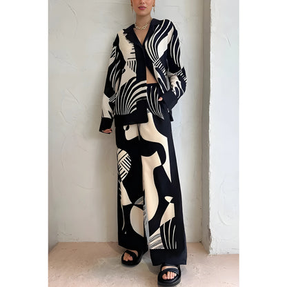 Damen Print Hose Zweiteiler Langarm
